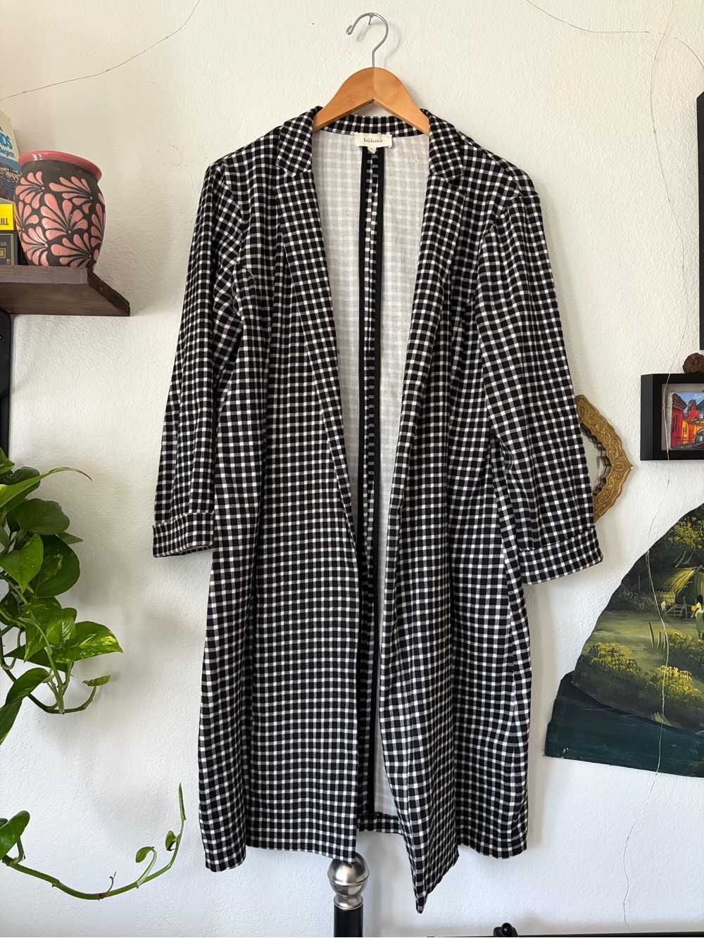 BOHME Black & White Gingham Duster Coat - Size S